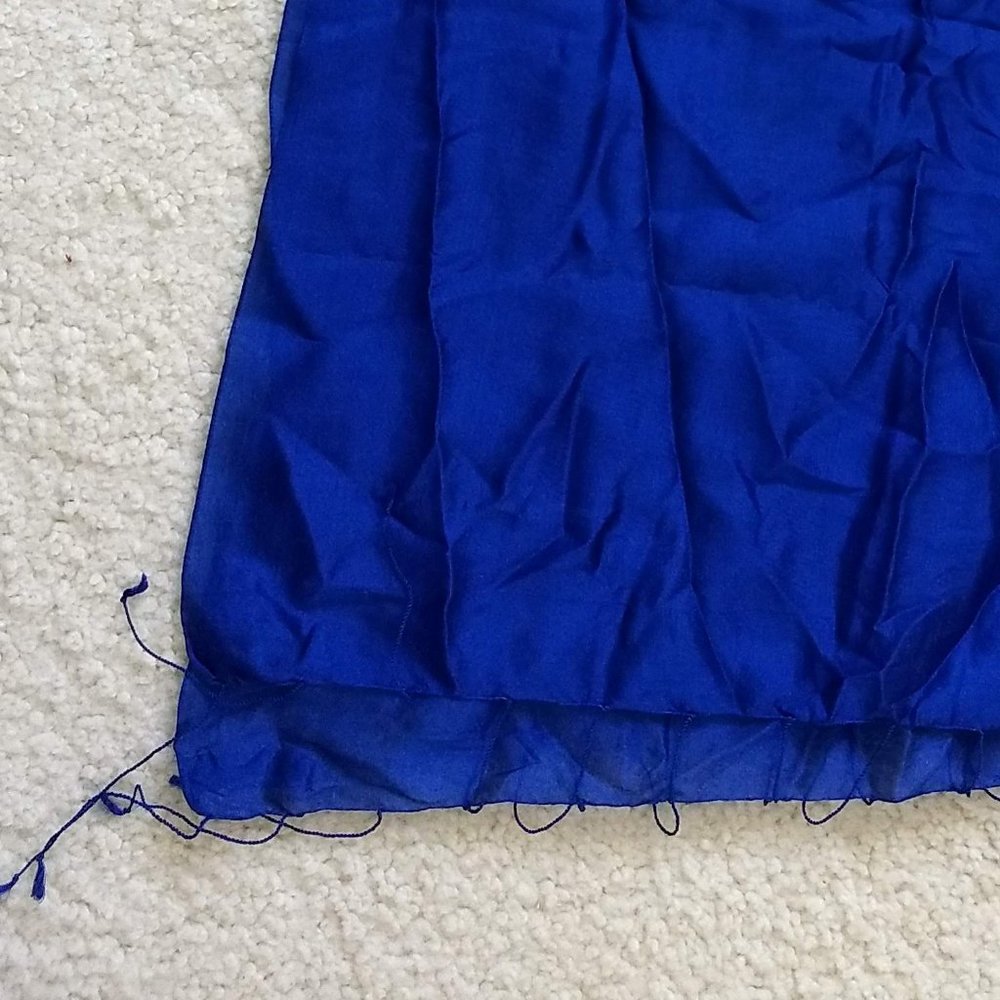 vintage y2k NWOT royal blue silk long scarf wrap - Picture 3 of 6